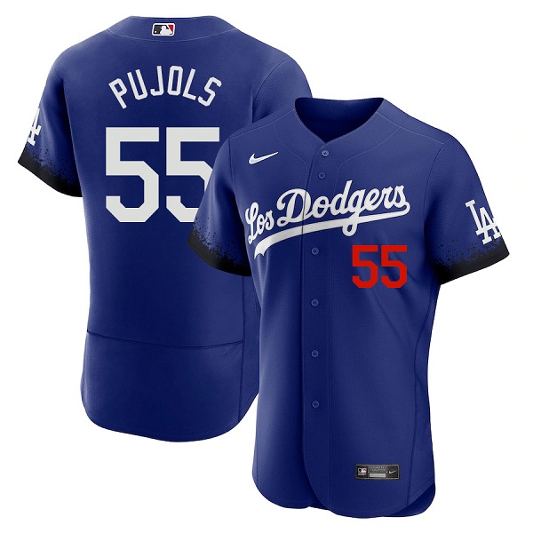 Men's Royal Los Angeles Dodgers #55 Albert Pujols 2021 City Connect Flex Base Stitched Baseball Jersey